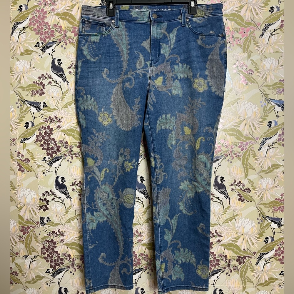 Chico's Blue and Gray Paisley Skinny Jeans